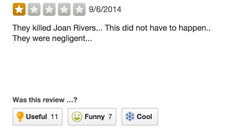 Illustration for article titled While Celebs Attend Joan Rivers' Funeral, Fans Slam Clinic's Yelp Page